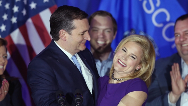 Sen. Ted Cruz celebrates with his wife, Heidi, after the polls closed in Milwaukee, Wisconsin.