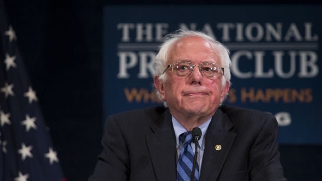 Democratic presidential candidate and U.S. Sen. Bernie Sanders pauses while speaking at the National Press Club, May 1, 2016.