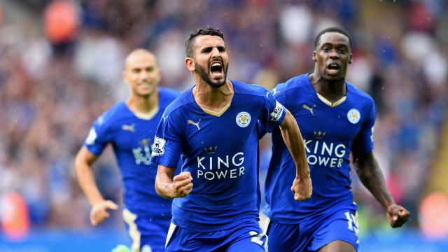 Riyad Mahrez of Leicester City celebrates scoring