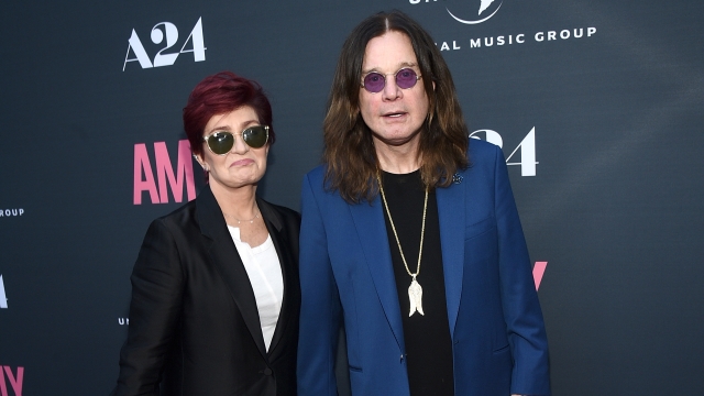 Television personality Sharon Osbourne (L) and musician Ozzy Osbourne arrive at the premiere of A24 Films 'Amy."