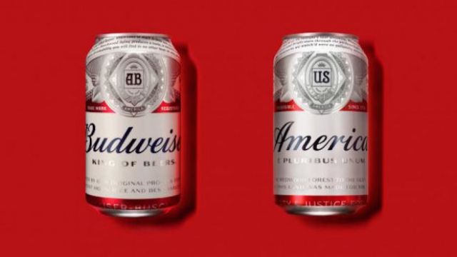 Budweiser's summer can features the word "America" in place of the brand name.