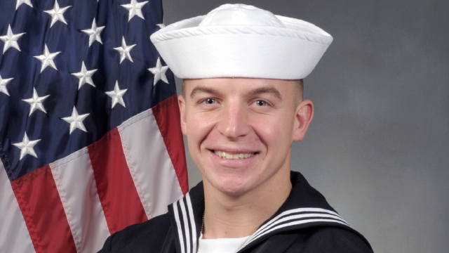 Seaman James Derek Lovelace, 21, of Crestview, Florida, in his Navy uniform.