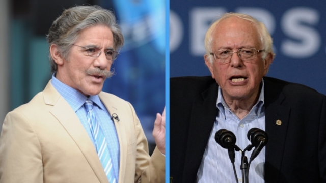 A combined image of Fox News reporter Geraldo Rivera and presidential candidate Bernie Sanders.