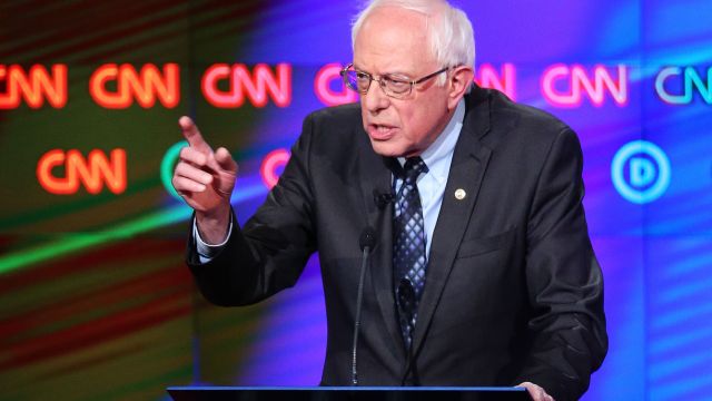Bernie Sanders speaks during the Democratic presidential debate on CNN.