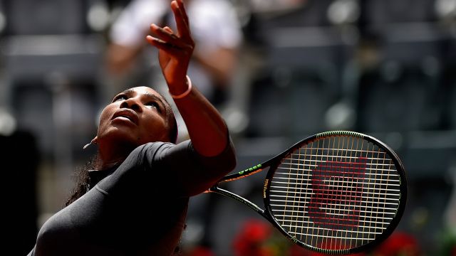 Serena Williams serves in her match against Christina Mchale.