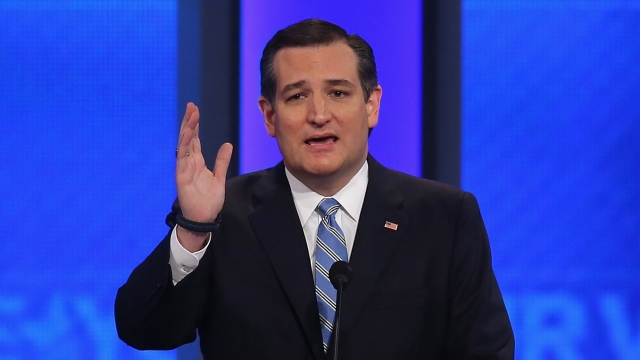 Sen. Ted Cruz (R-TX) participates in the Republican presidential debate at St. Anselm College.