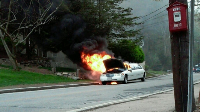 A limo going to prom in Massachusetts caught on fire.