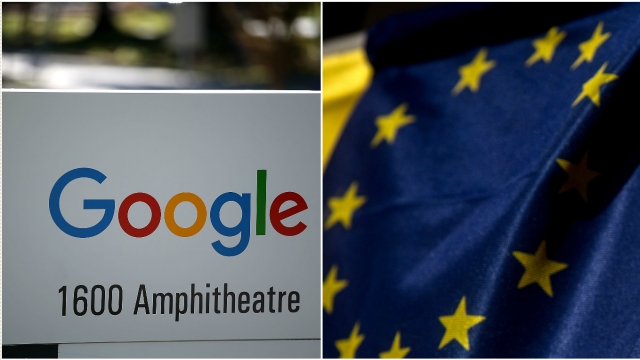 The Google logo and the European Union flag