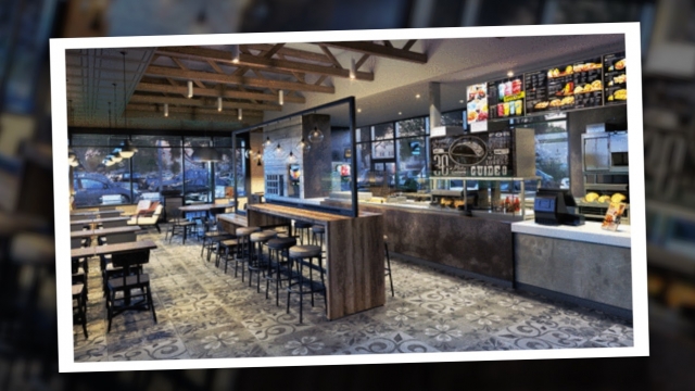 One of the four new modern designs for Taco Bell. It features reclaimed wood and exposed beams.
