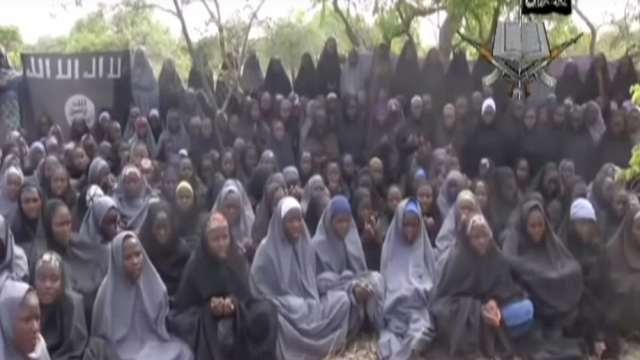 Chibok school girls shown in Boko Haram video shortly after they were kidnapped in 2014.