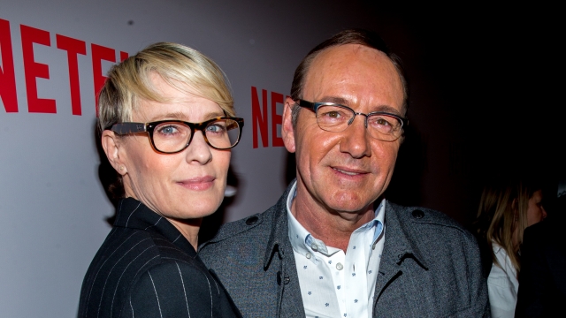 Actress Robin Wright (L) and actor Kevin Spacey arrive at Netflix's "House Of Cards" Q&A screening event.