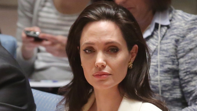 Angelina Jolie sits at the United Nations.