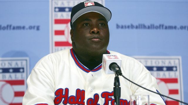 Tony Gwynn is introduced as one of the 2007 Hall of Fame electees at a press conference.
