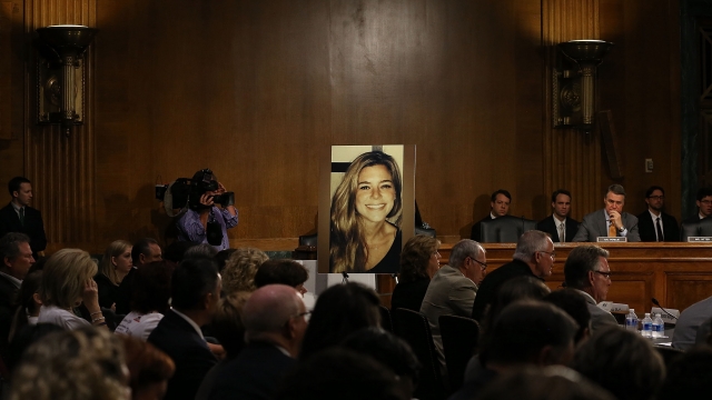 Photo of Kate Steinle is displayed during a Senate Judiciary Committee hearing on Capitol Hill