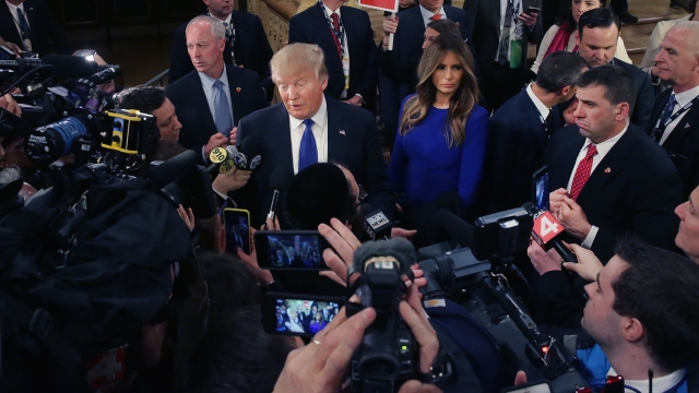 Trump addresses the media after a debate on March 3.