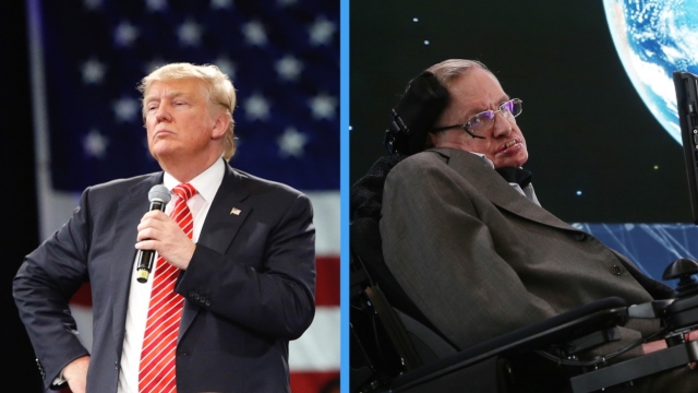 A combined image of scientist Stephen Hawking and presumptive GOP nominee Donald Trump.