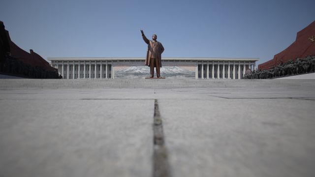 The Immortal Statue of Kim Il Sung monument is seen.