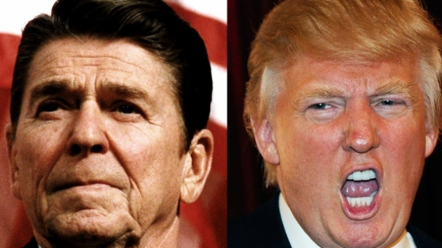 Photos of Ronald Reagan and Donald Trump.