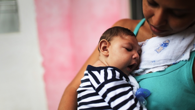 Mother Daniele Santos holds her baby Juan Pedro, who has microcephaly, on May 30, 2016, in Recife, Brazil.