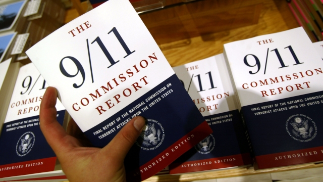 Photos of the published 9/11 commission report book.