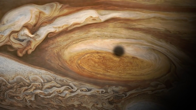 A NASA impression of Jupiter's hydrogen-helium atmosphere.