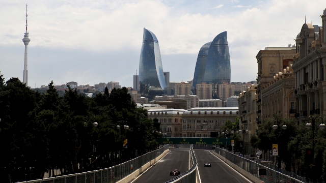 Skyscrapers in Baku, Azerbaijan overlook Formula One qualifying.