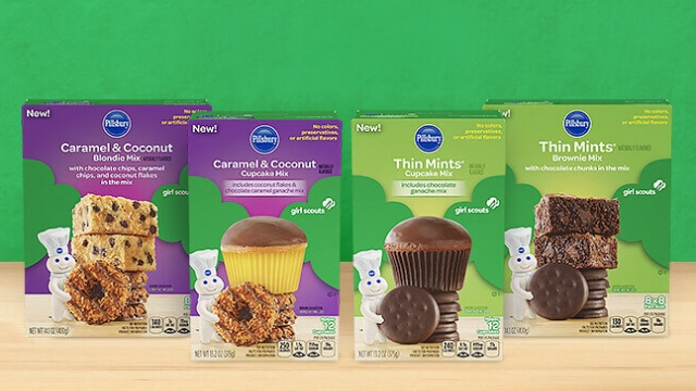 Pillsbury's Girl Scout Cookie-flavored baking mixes are available nationwide.