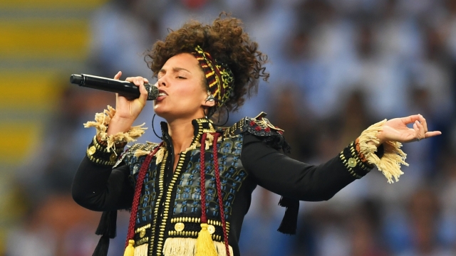 Alicia Keys performing during the UEFA Champions League final.