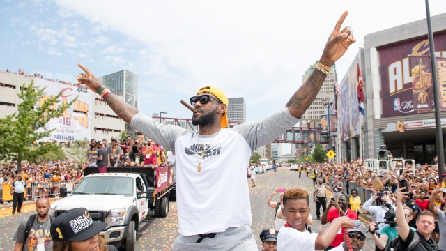 LeBron James celebrates his third NBA championship and the first for Cleveland.