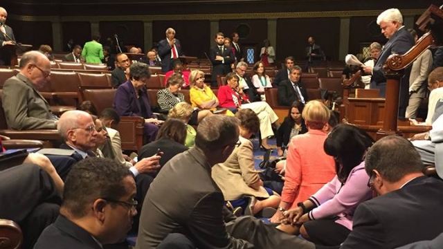 A picture of the Democratic sit-in in the House.