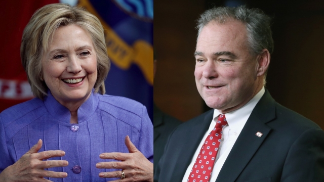 Pictures of Clinton and Kaine.