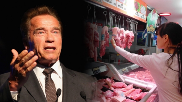 Arnold Schwarzenegger and meat in China.