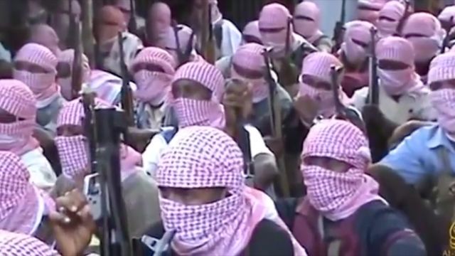 Al-Shabab fighters in a propaganda video for the terrorist group.