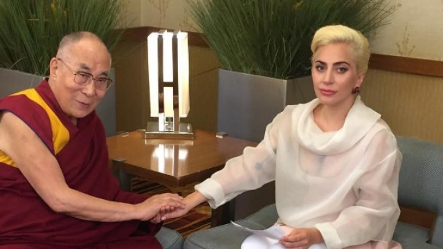 An image of Lady Gaga and the Dalai Lama, posted by the pop star to her Instagram account.