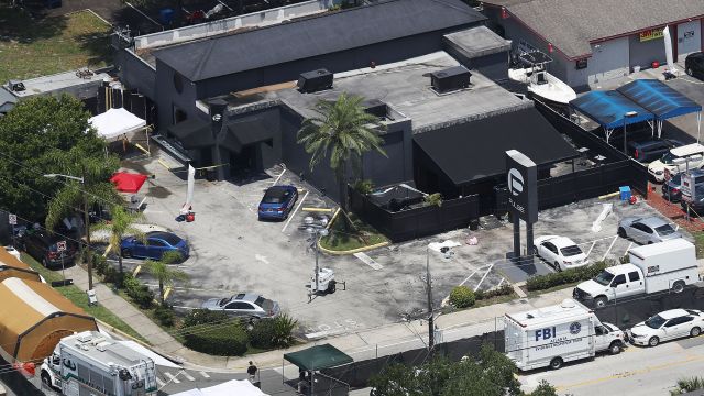 An aerial view of Pulse nightclub with an FBI truck in the foreground.