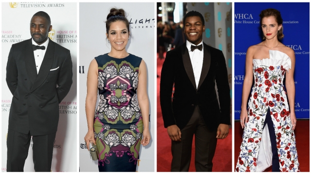 Idris Elba, America Ferrera, John Boyega and Emma Watson in a collage.