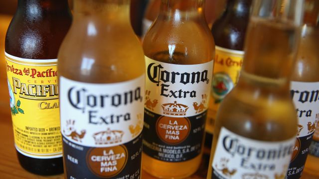 Corona Extra beer bottles.