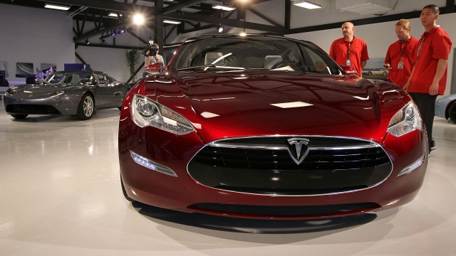 A Tesla Model S on display.