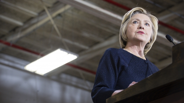 Democratic presidential candidate Hillary Clinton speaks to supporters at the Cleveland Industrial Innovation Center.