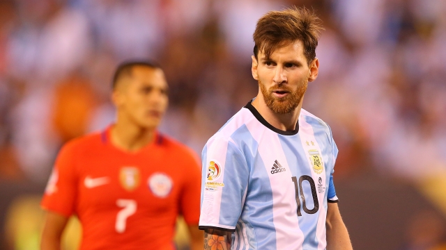 Lionel Messi #10 of Argentina looks on against Chile during the Copa America Centenario Championship.