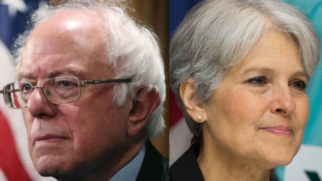 Pictures of Bernie Sanders and Jill Stein.