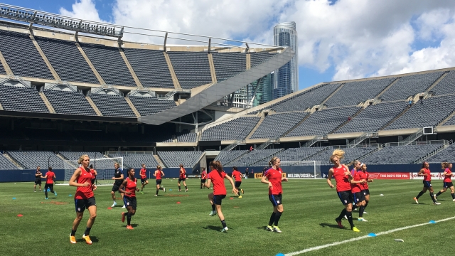 US Women's National Soccer Team practicing in Chicago.