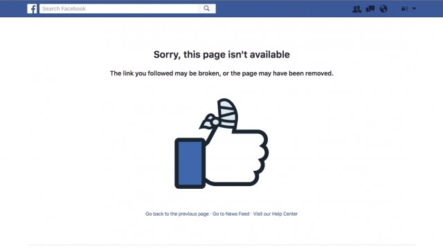 An error message on Facebook.