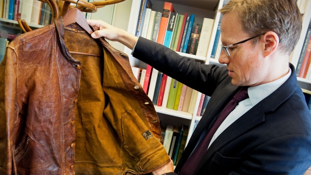 An image of Einstein's leather jacket, sold at auction in July 2016.