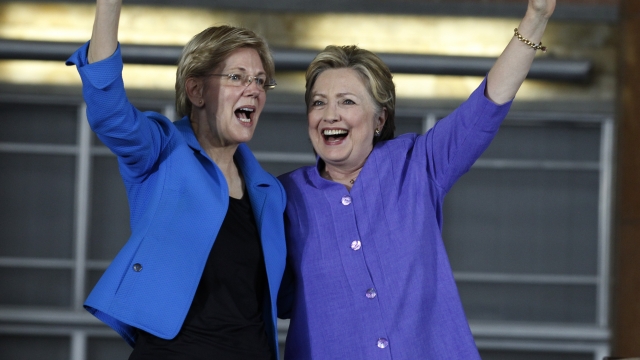 Hillary Clinton and Elizabeth Warren at a campaign event in June.