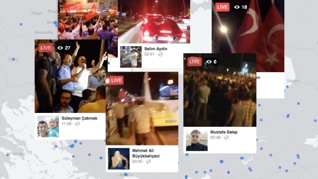 The various Facebook Live feeds broadcasting during the coup attempt in Turkey.