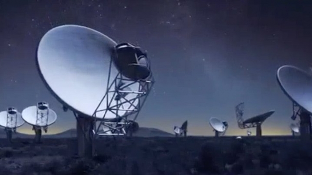 An animated portion of the MeerKAT telescope, a portion of the upcoming Square Kilometre Array.