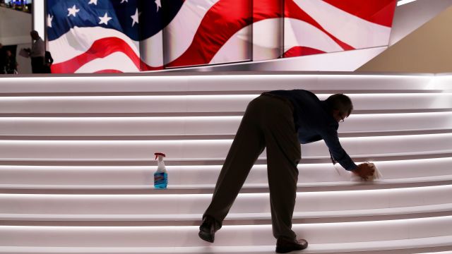 A worker cleans at the RNC.