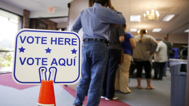 A person waits to vote in Texas.
