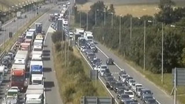 Travelers get stuck in traffic jam ahead of the Port of Dover.